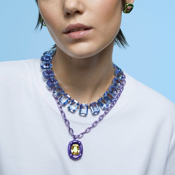 Collar-Millenia-Cristales-talla-octagonal-Azul-Baño-de-rodio