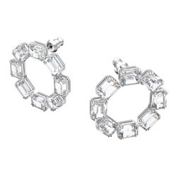 Pendientes-de-aro-Millenia-Cristales-talla-octagonal-Blanco-Baño-de-rodio