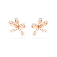 Pendientes de botón Volta, Lazo, Pequeños, Blancos, Baño tono oro rosa