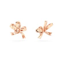 Pendientes de botón Volta, Lazo, Pequeños, Blancos, Baño tono oro rosa
