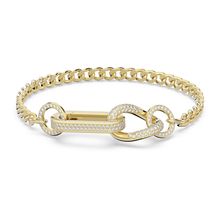 Pulsera Dextera, Pavé, Mezcla de eslabones, Blanca, Baño tono oro