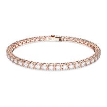 Pulsera Matrix Tennis, Talla redonda, Pequeña, Blanca, Baño tono oro rosa