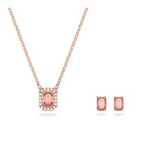 Conjunto Millenia, Zirconia Swarovski de talla octogonal, Rosa, Baño tono oro rosa