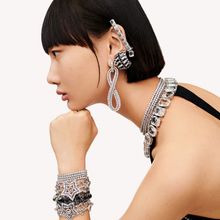 Aros Ear Cuff Millenia, Cristales talla octagonal, Blanco, Baño de rodio