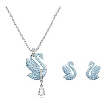 Conjunto Swarovski Iconic Swan, Cisne, Azul, Baño de rodio