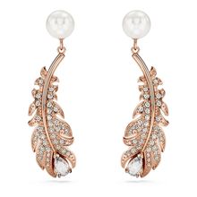 Pendientes Nice, Tallas mixtas, Pluma, Blancos, Baño tono oro rosa