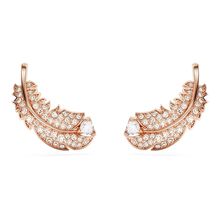Pendientes de botón Nice, Pluma, Blancos, Baño tono oro rosa