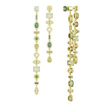 Pendientes Gema, Diseño asimétrico, Tallas mixtas, Extralargos, Verdes, Baño tono oro