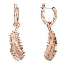 Pendientes Nice, Pluma, Blancos, Baño tono oro rosa