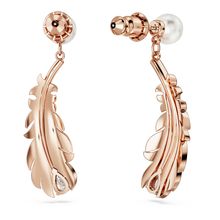 Pendientes Nice, Tallas mixtas, Pluma, Blancos, Baño tono oro rosa