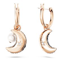 Pendientes Luna, Diseño asimétrico, Luna, Multicolores, Baño tono oro rosa
