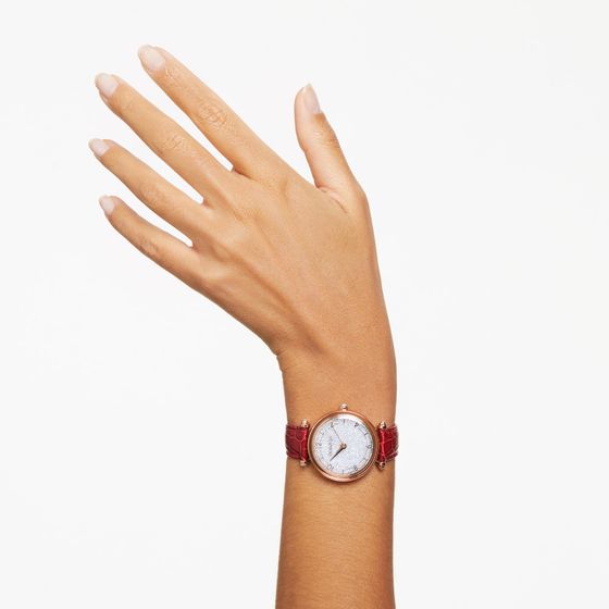 Reloj-Crystalline-Wonder-Fabricado-en-Suiza-Correa-de-piel-Rojo-Acabado-tono-oro-rosa