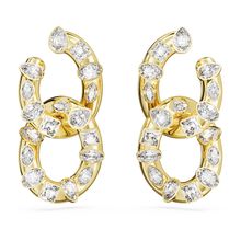 Pendientes de aro Dextera, Tallas mixtas, Bucle entrelazado, Blancos, Baño tono oro