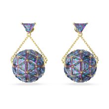 Aros Curiosa, Talla triangular, Azules, Baño tono oro