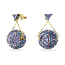 Aros Curiosa, Talla triangular, Azules, Baño tono oro