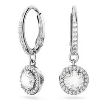Pendientes Una Angelic, Talla redonda, Pavé, Blancos, Recubrimiento en rodio