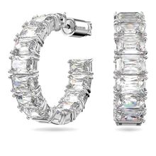 Aros de aro Millenia, Circonita Swarovski de talla octogonal, Blanco, Baño de rodio