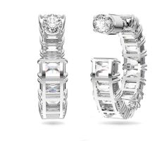Aros de aro Millenia, Circonita Swarovski de talla octogonal, Blanco, Baño de rodio