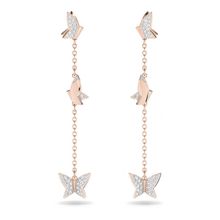 Aros Lilia, Mariposa, Largos, Baño tono oro rosa