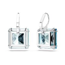 Aros Millenia, Cristal de talla cuadrada, Azul, Baño de rodio
