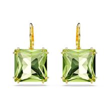 Aros Millenia, Cristal de talla cuadrada, Verdes, Baño tono oro