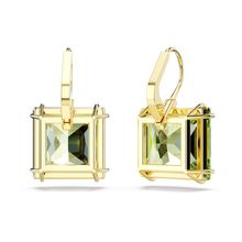 Aros Millenia, Cristal de talla cuadrada, Verdes, Baño tono oro