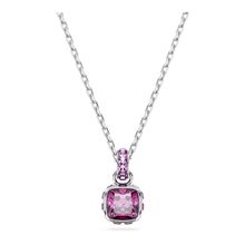 Colgante Birthstone, Talla cuadrada, Febrero, Rosa, Baño de rodio