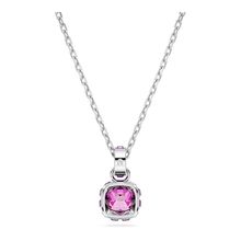 Colgante Birthstone, Talla cuadrada, Febrero, Rosa, Baño de rodio