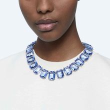Collar Millenia, Cristales talla octagonal, Azul, Baño de rodio