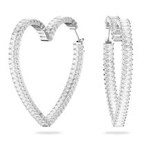Pendientes de aro Matrix, Corazón, Grandes, Blancos, Baño de rodio