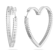 Pendientes de aro Matrix, Corazón, Grandes, Blancos, Baño de rodio