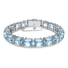 Pulsera Millenia, Cristales de talla cuadrado, Azul, Baño de rodio