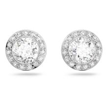 Pendientes de botón Una Angelic, Talla redonda, Blancos, Recubrimiento en rodio
