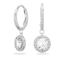 Pendientes Una Angelic, Talla redonda, Blancos, Recubrimiento en rodio