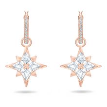 Aros de aro Swarovski Symbolic Star, blanco, Baño en tono oro rosa