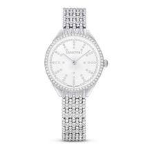 Reloj Attract, Fabricado en Suiza, Recubierto en pavé, Brazalete de metal, Tono plateado, Acero inoxidable