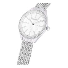 Reloj Attract, Fabricado en Suiza, Recubierto en pavé, Brazalete de metal, Tono plateado, Acero inoxidable