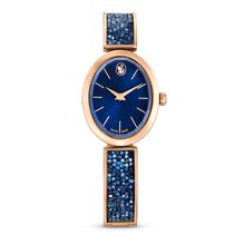 Reloj Crystal Rock Oval, Fabricado en Suiza, Brazalete de metal, Azul, Acabado tono oro rosa