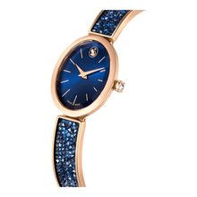 Reloj Crystal Rock Oval, Fabricado en Suiza, Brazalete de metal, Azul, Acabado tono oro rosa