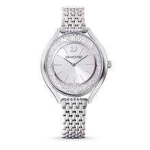 Reloj Crystalline Aura, brazalete de metal, tono plateado, acero inoxidable