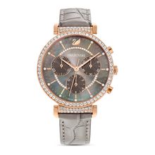 Reloj Passage Chrono, Correa De Piel, Gris, Pvd Tono Oro Rosa