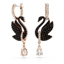 Pendientes Swarovski Iconic Swan, Cisne, Negros, Baño tono oro rosa