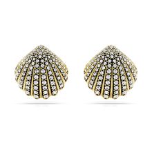 Pendientes de botón Idyllia, Caracola, Blancos, Baño tono oro