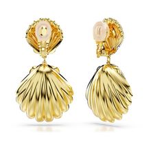 Pendientes de clip Idyllia, Crystal Pearl, Caracola, Blancos, Baño tono oro