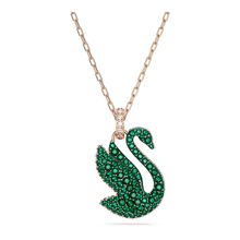 Colgante Swarovski Iconic Swan, Cisne, Mediano, Verde, Recubrimiento tono oro rosa