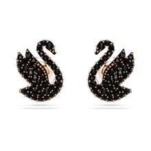Pendientes de botón Swarovski Swan, Cisne, Negros, Recubrimiento tono oro rosa