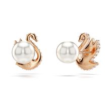 Pendientes de botón Swarovski Swan, Cisne, Negros, Recubrimiento tono oro rosa