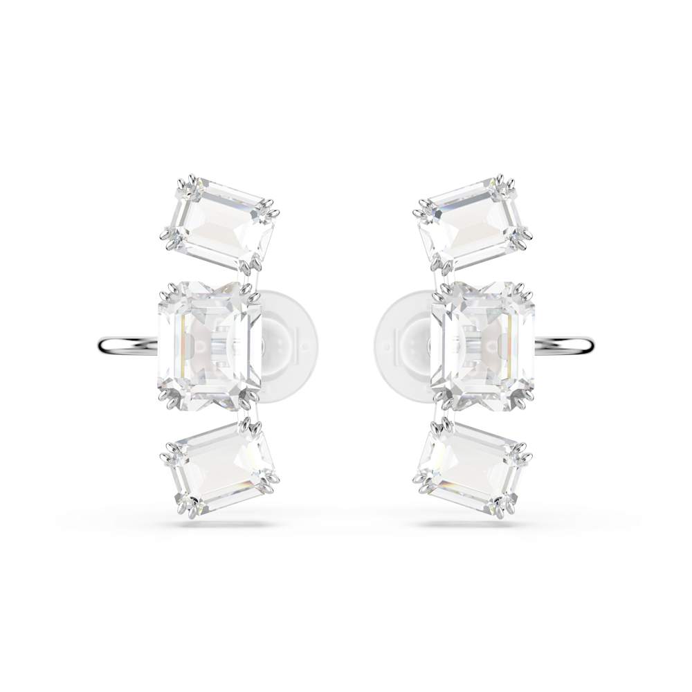 Pendientes de clip Millenia, Talla octogonal, Blancos, Recubrimiento en rodio