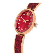 Reloj Crystal Rock Oval, Fabricado en Suiza, Brazalete de metal, Rojo, Acabado tono oro rosa