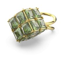 Anillo de cóctel Curiosa, Cuadrado, Verde, Baño tono oro